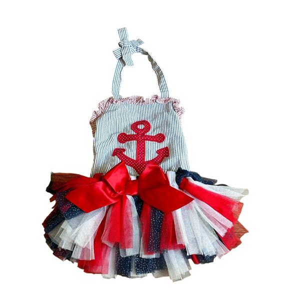 Southern Smocked Swimsuit & Patriotic Tutu 12-18M  Nautical Anchor 4th of July - Picture 13 of 16